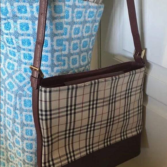 Authentic BURBERRY Nova Check Canvas Leather Shoulder Tote Bag Beige Burgundy - Picture 8 of 11